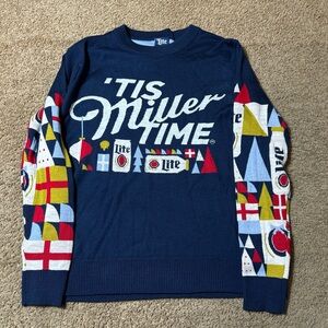 Miller Light Holiday Sweater Mens XL Navy Blue Long Sleeve